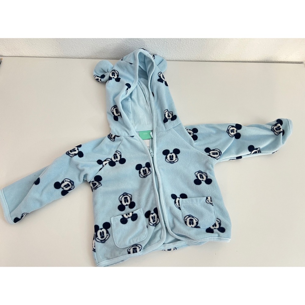 Disney Baby Mickey‎ Mouse Fleece Hoodie Light Blue Full Zip Ears Jacket 6-9M